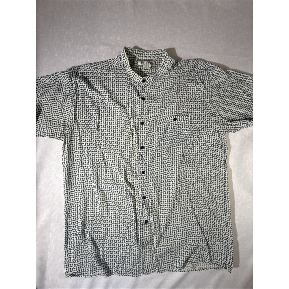 Vintage 90’s Feldini Men’s White/blue/green Pattern Button Up Shirt Size L